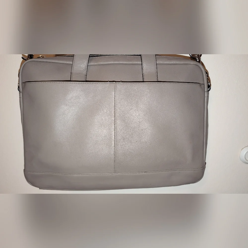 Coach Hudson Leather Briefcase Bag Fog Gray GUC